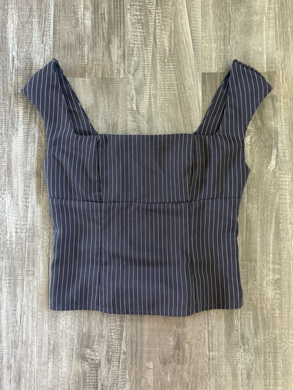 SHEIN Navy Pinstripe Square Neck Crop Top